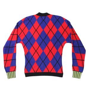 NWT Versace Womens Wool Cardigan Red and Blue Argyle Size 38 FW 2018